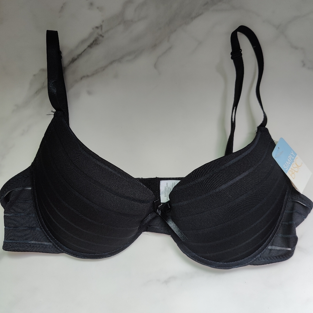 NWT SIMPLY BASIC STRIPED PUSHUP BRA IN BLACK SIZE 36B